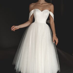 Light ivory Glitter Midi Wedding Dress Soul