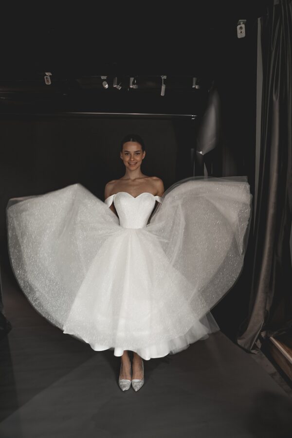 Light ivory Glitter Midi Wedding Dress Soul - Image 3