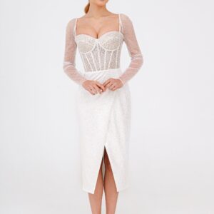 Sparkly Midi Wedding Dress Gemma with Long Sleeves