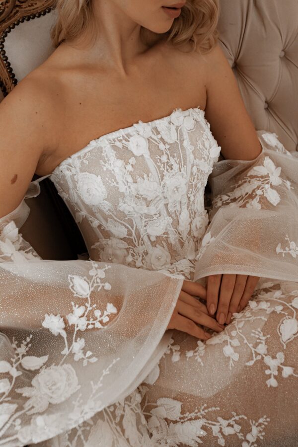 Floral Lace Wedding Dress Twilight Muse with Detachable Sleeves - Image 12