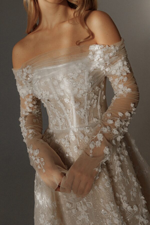 Floral Lace Wedding Dress Betty with Detachable Bolero - Image 8