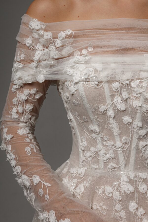 Floral Lace Wedding Dress Betty with Detachable Bolero - Image 17