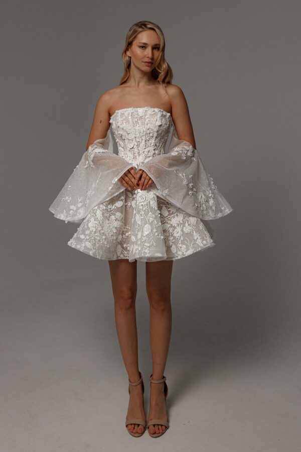 Floral Lace Wedding Dress Twilight Muse with Detachable Sleeves - Image 11