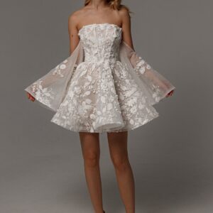 Floral Lace Wedding Dress Twilight Muse with Detachable Sleeves