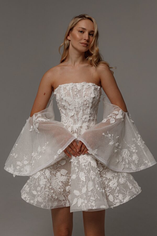 Floral Lace Wedding Dress Twilight Muse with Detachable Sleeves - Image 7