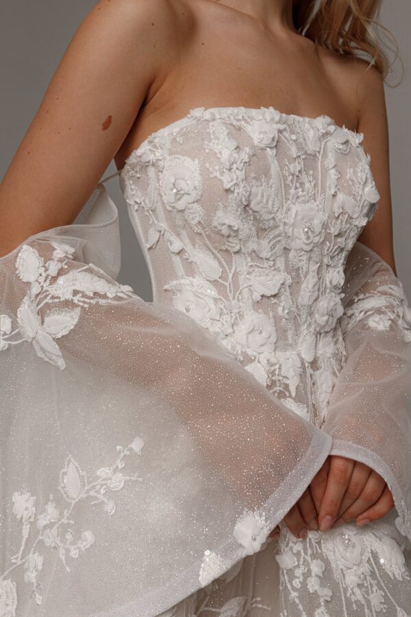 Floral Lace Wedding Dress Twilight Muse with Detachable Sleeves - Image 6