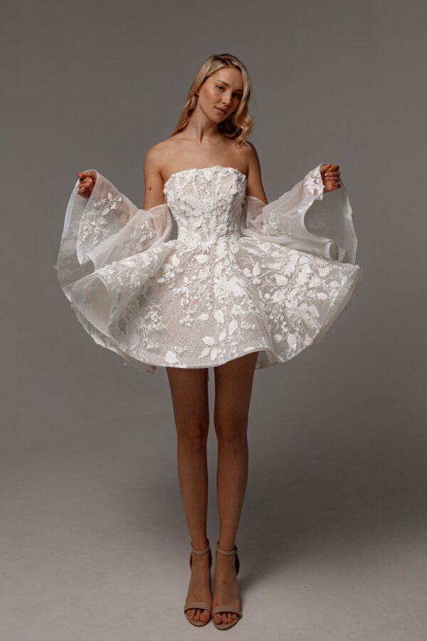 Floral Lace Wedding Dress Twilight Muse with Detachable Sleeves - Image 10