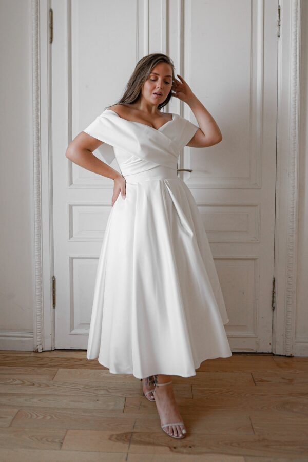 Plus Size Satin Midi Wedding Dress Cameron - Image 5