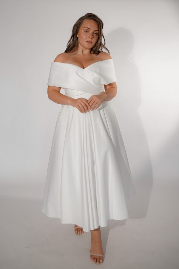 Light ivory Satin Midi Wedding Dress Cameron - Image 14