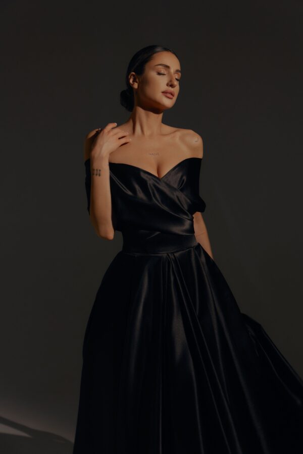 Black Satin Midi Dress Cameron - Image 2