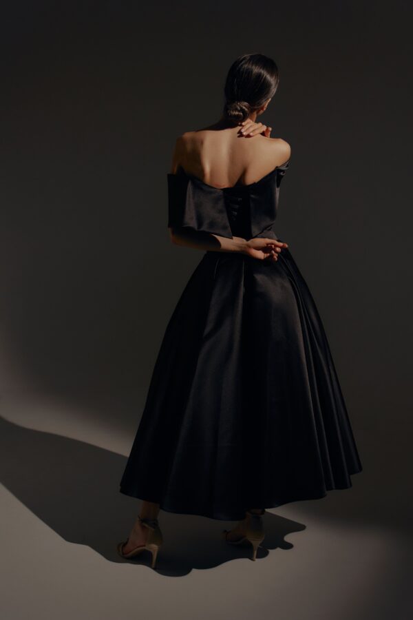 Black Satin Midi Dress Cameron - Image 3