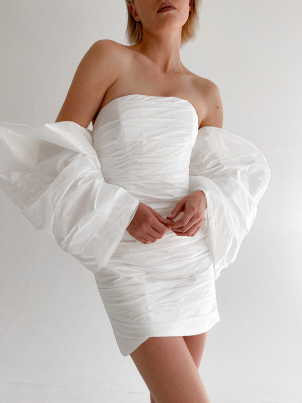 Short Taffeta Wedding Dress Anneli with Detachable Sleeves-Bow - Image 7